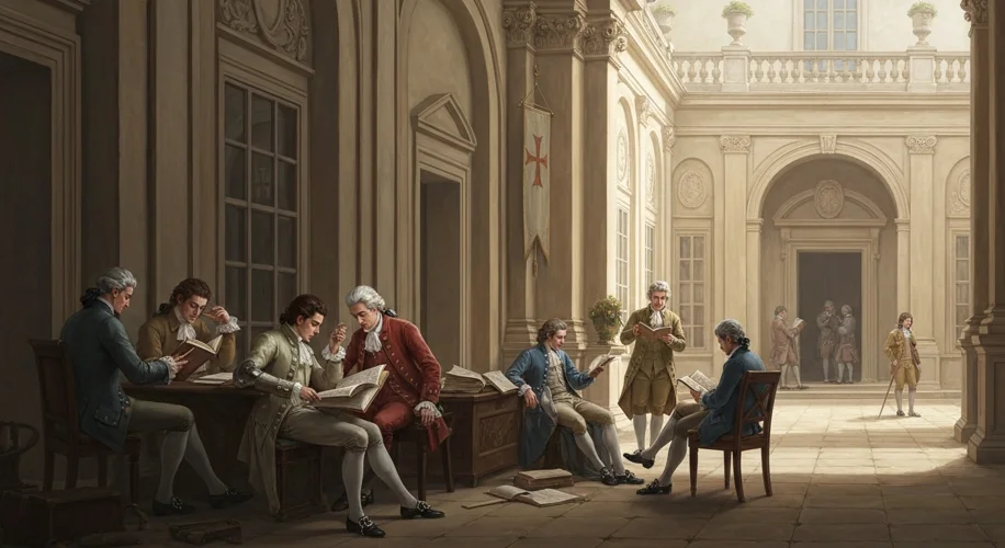 A serene 18th-century depiction of the Teutonic Order's commandery at Mergentheim, showing elegantly