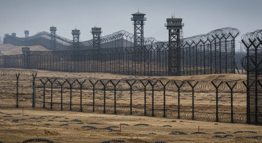 A striking image of the heavily fortified Demilitarized Zone (DMZ) separating North and South Korea,