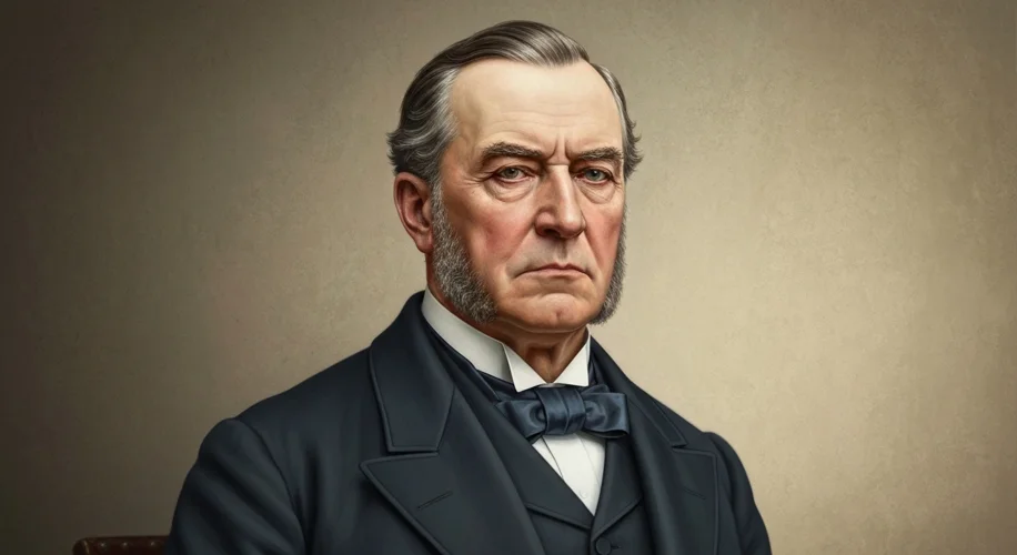 A portrait of Sir John A. Macdonald, the first Prime Minister of Canada, looking distinguished and a