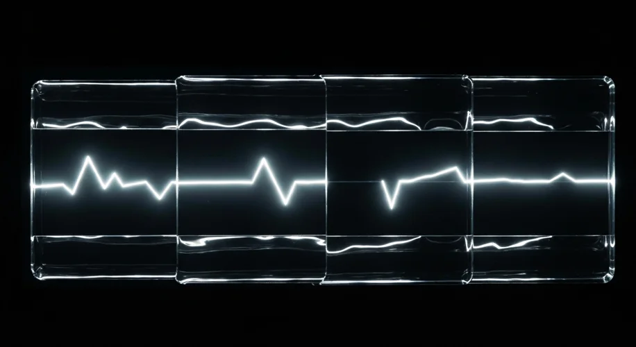 An abstract visual representation of a laser pulse traveling through a medium, captured by sequentia