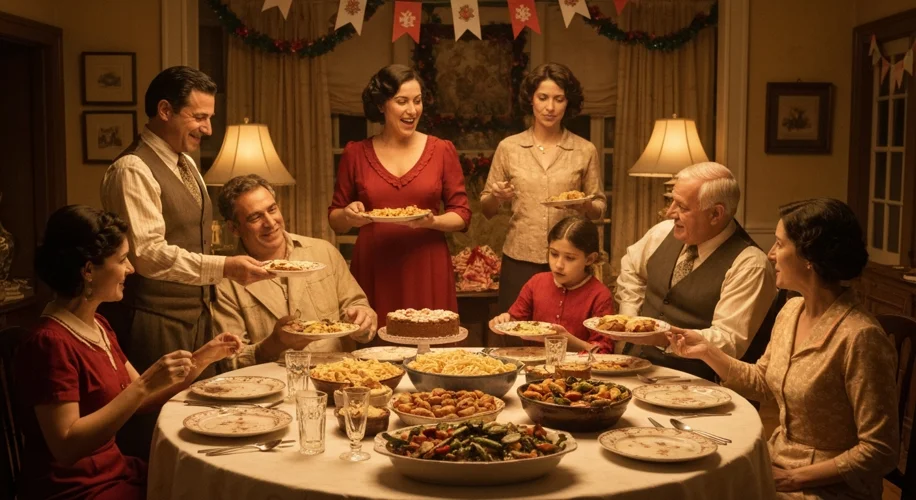 A vibrant scene of an Italian-American family in the early 20th century preparing pasta sauce with f