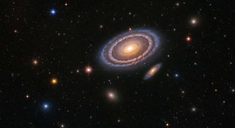 A breathtaking, high-resolution Hubble Space Telescope deep-field image of a massive galaxy cluster,