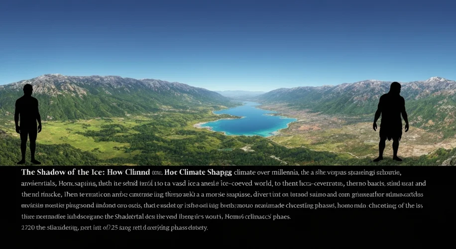 A sweeping panorama showing the Earth's changing climate over millennia, transitioning from a lush, 