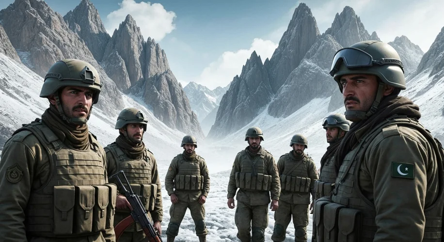 Afghan and Pakistani soldiers in tense standoff at a border crossing, with mountains in the backgrou