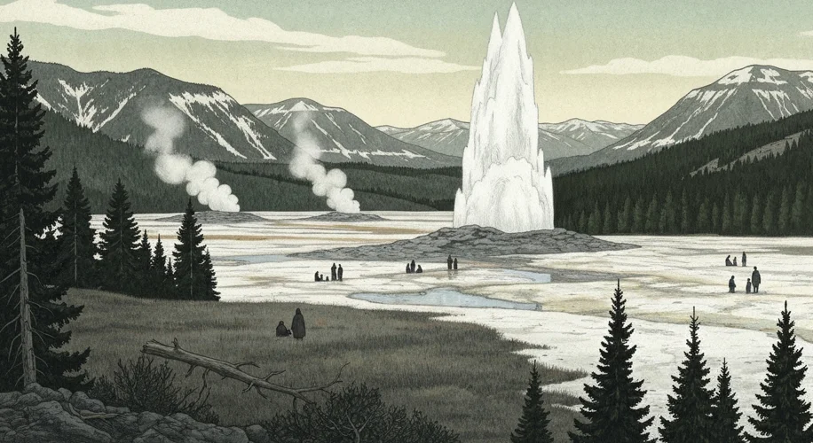 An illustration depicting the forced removal of Native American families from their ancestral lands,