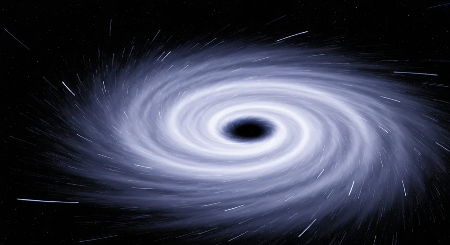 An artistic rendering of a vast, swirling vortex of purple and blue plasma in the Earth's upper atmo