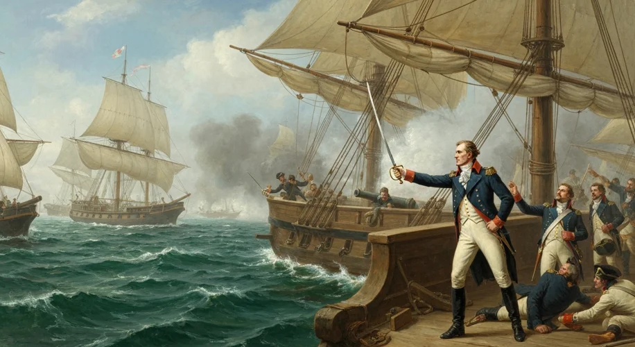 A painting depicting Oliver Hazard Perry accepting the sword of a British officer after the Battle o