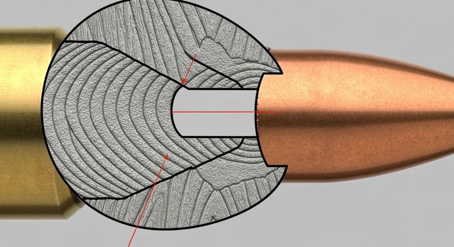 A schematic diagram showing the microscopic striations on a bullet's surface, highlighting how rifli