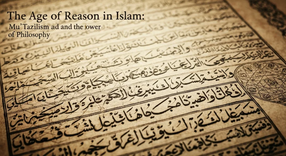 A close-up of an ancient Arabic manuscript page displaying intricate calligraphy, with faint outline