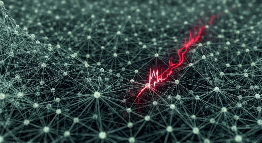 A stylized digital representation of a large language model's neural network, with glowing nodes and