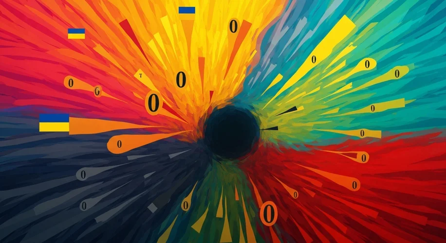 A graphic showing the Eurovision scoreboard with many countries awarding zero points to Russia, whil