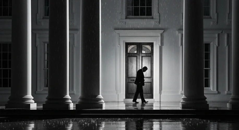 A newspaper headline reads: "NIXON RESIGNS." The image conveys the historic moment of President Nixo