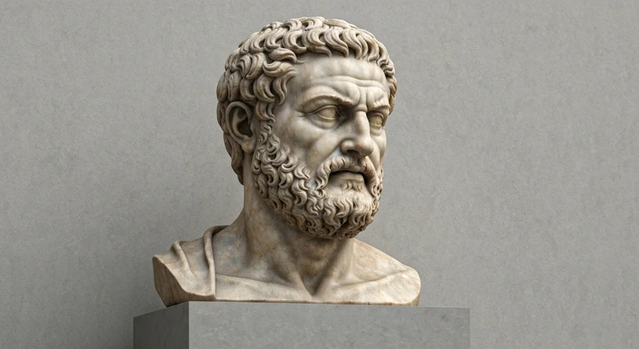 A Roman marble bust of an emperor, rendered with striking realism, showing weathered skin texture, a