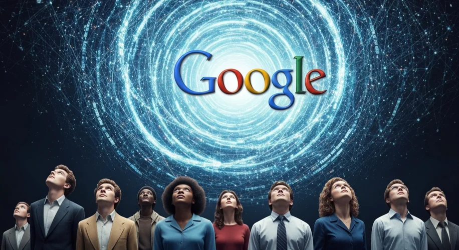 A diverse group of people from different eras (1990s, early 2000s, present day) looking up at a vast