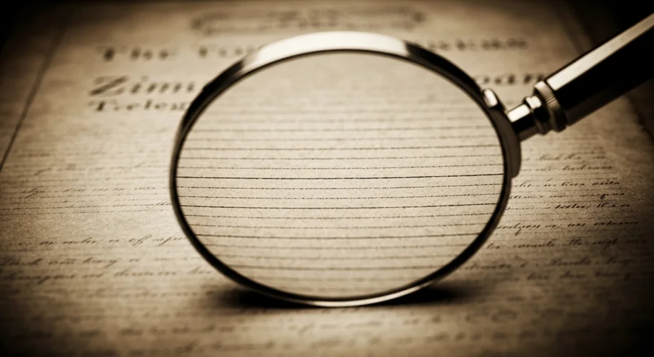 A sepia-toned image of the Zimmermann Telegram, with a magnifying glass hovering over the decoded me