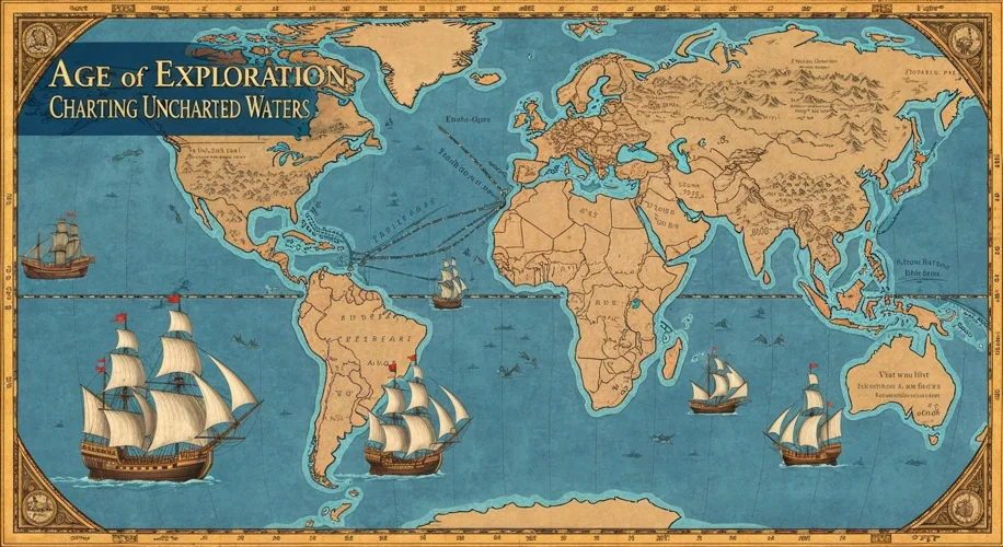 A detailed 16th-century world map showing newly discovered continents and trade routes, with sailing