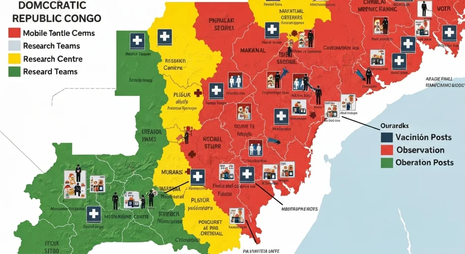 A map of the Democratic Republic of Congo highlighting the various regions that have experienced Ebo