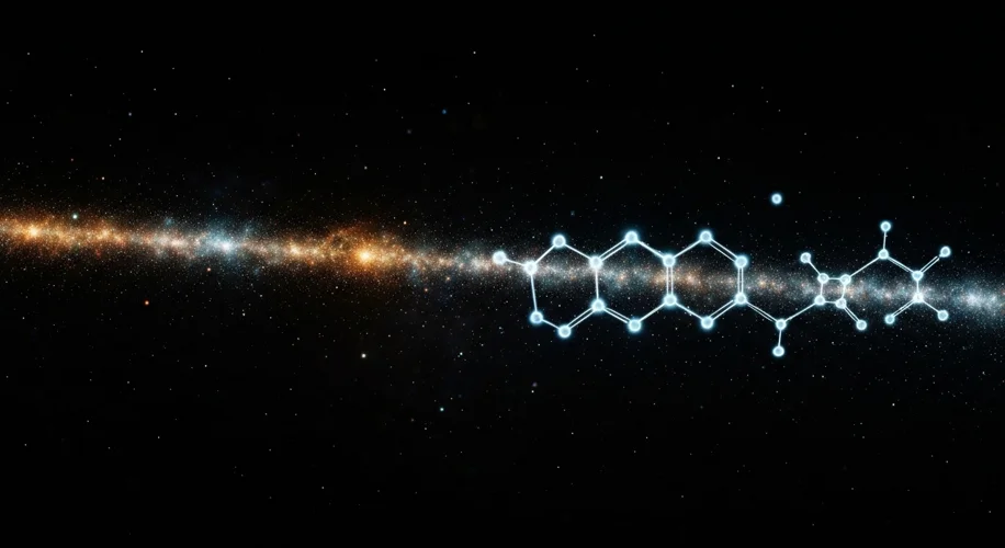An artist's rendition of the early universe, showing a vast expanse of glowing gas with nascent hydr