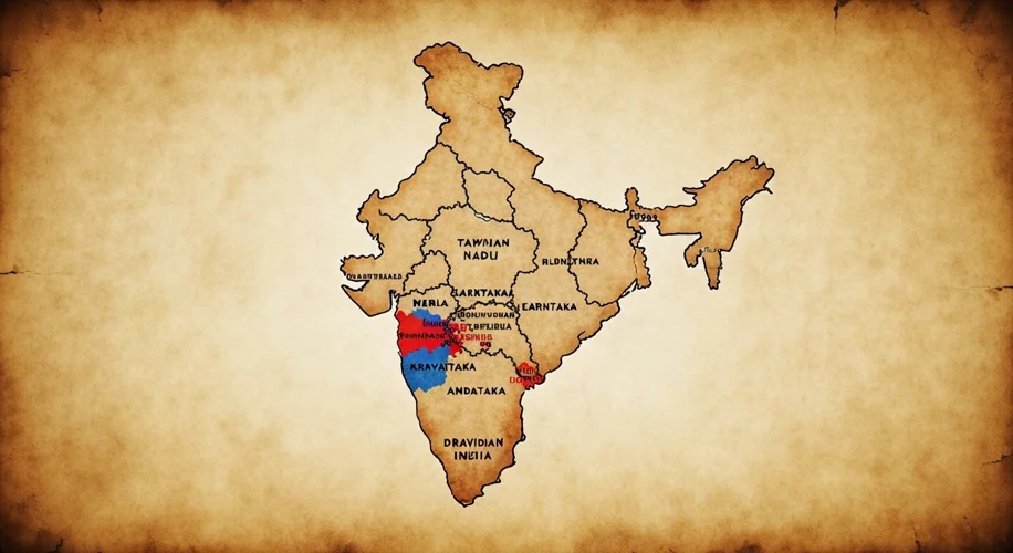 A map of the Indian subcontinent showing the primary concentration of Dravidian languages in the sou