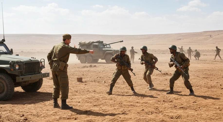 A depiction of Soviet military advisors training Ethiopian soldiers in the Horn of Africa during the