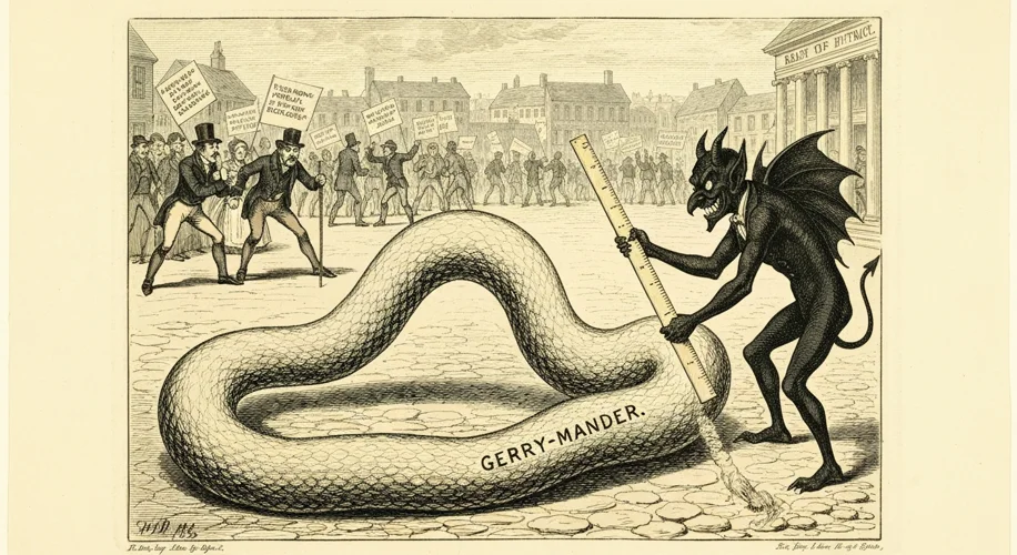 An 1812 political cartoon depicting Governor Elbridge Gerry's serpentine-shaped Massachusetts congre