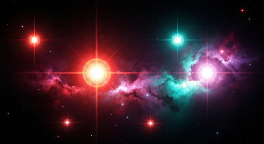 A vast, dark expanse of the early universe, dotted with the brilliant, intense light of the first ma