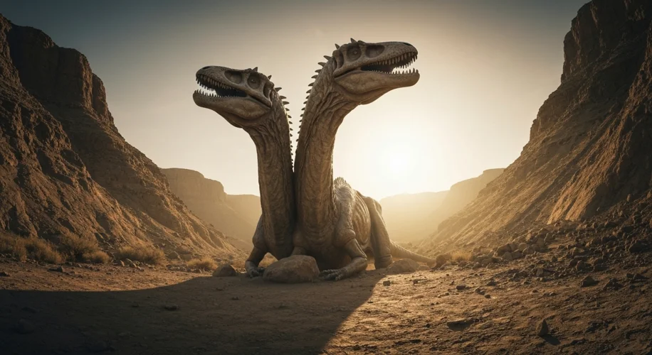 A paleontologist carefully brushes dirt off a remarkably preserved two-headed dinosaur fossil uneart