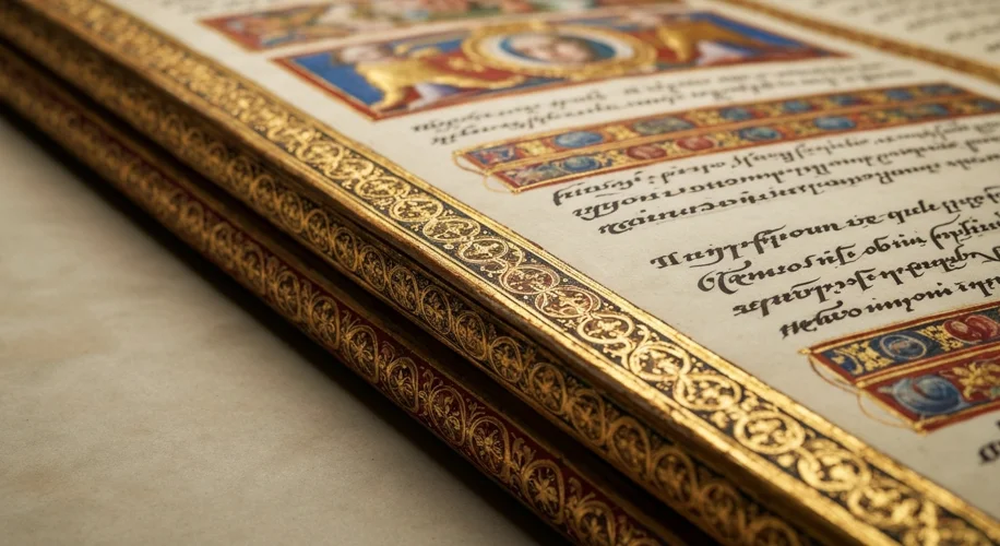 A close-up of a beautifully illuminated manuscript page from the Renaissance, showcasing intricate c