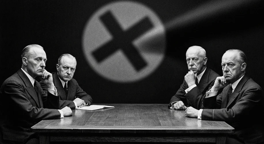A black and white photograph of former German Chancellors from the Weimar Republic era, looking conc