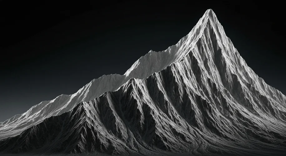 A visual representation of the US national debt growing over time, depicted as a mountain range with