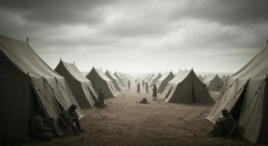 A stark, powerful image of British concentration camps in South Africa during the Second Boer War, s