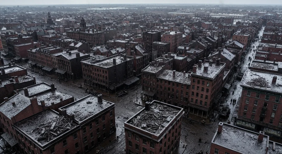 A bird's-eye view of Boston's North End days after the Great Molasses Flood, showing the extent of t