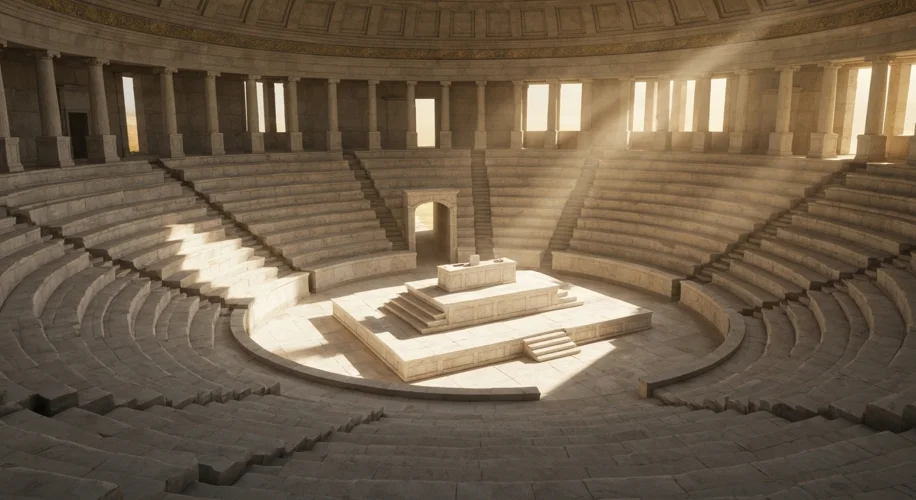 An artist's reconstruction of the Roman council building (bouleuterion) in ancient Laodicea, Turkey.