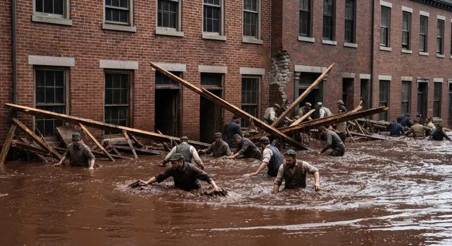 Rescuers in Boston's North End wading through thick molasses to pull survivors from damaged building