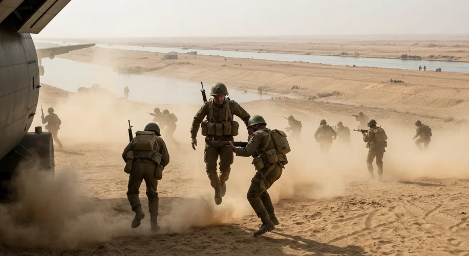 British paratroopers landing near the Suez Canal, November 1956.