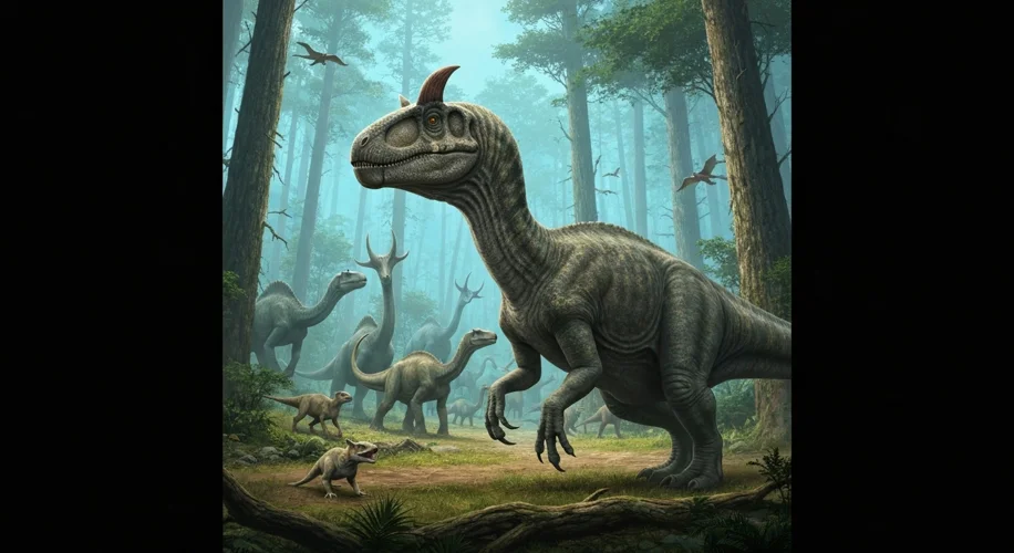 An artist's reconstruction of Tupandactylus imperator in its natural habitat, interacting with other