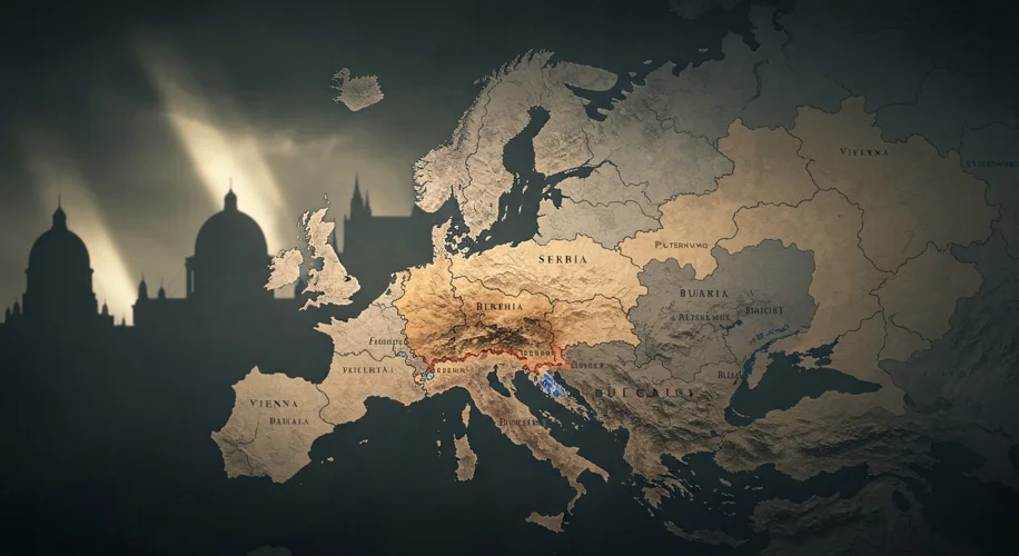 A map of the Balkan Peninsula showing the territorial changes after the Balkan Wars, with arrows ind