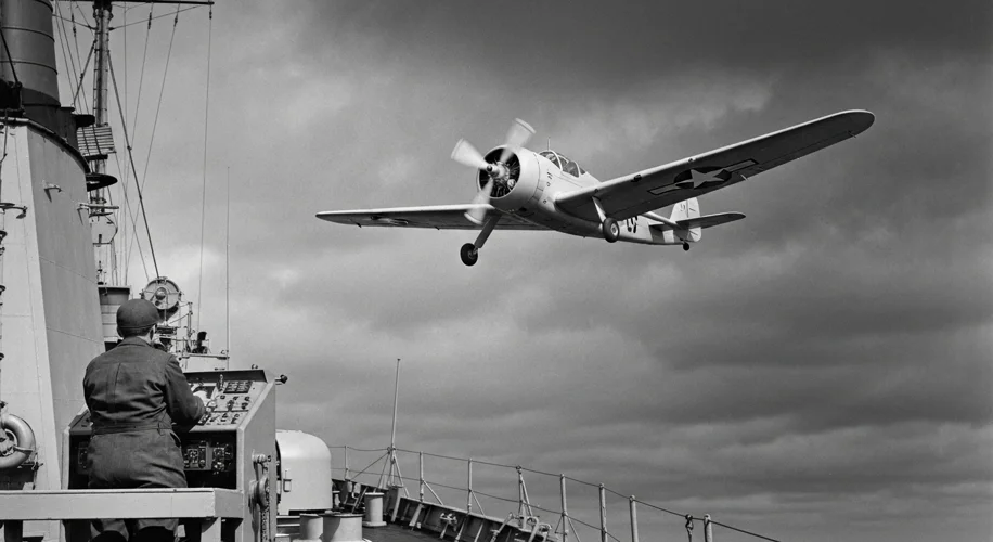 A black and white photograph of an early, propeller-driven target drone, resembling a small aircraft